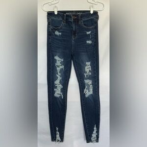 American Eagle Outfitters Blue Skinny Jeans with Fashionable Distressing